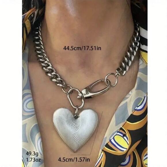 Handmade Silver Oversized Heart Necklace - Picture 7 of 7